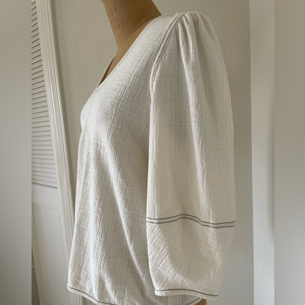 Anthropologie Current Air Ivory Cotton Blend 3/4 Puff Sleeve Airy Blouse -Small